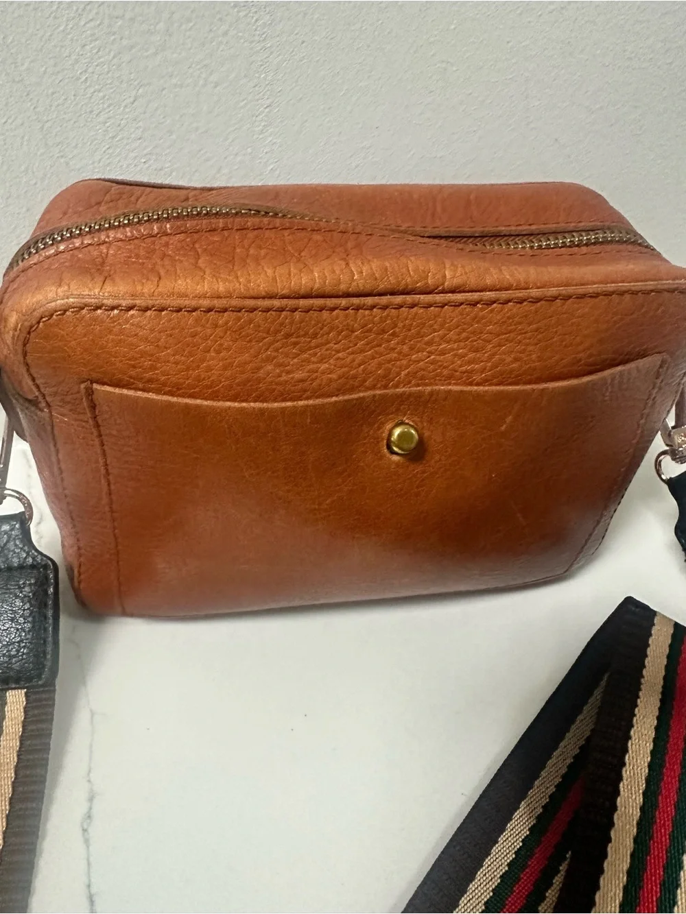 Madewell Leather camera Crossbody Bag with unbranded Striped Adjustable Strap